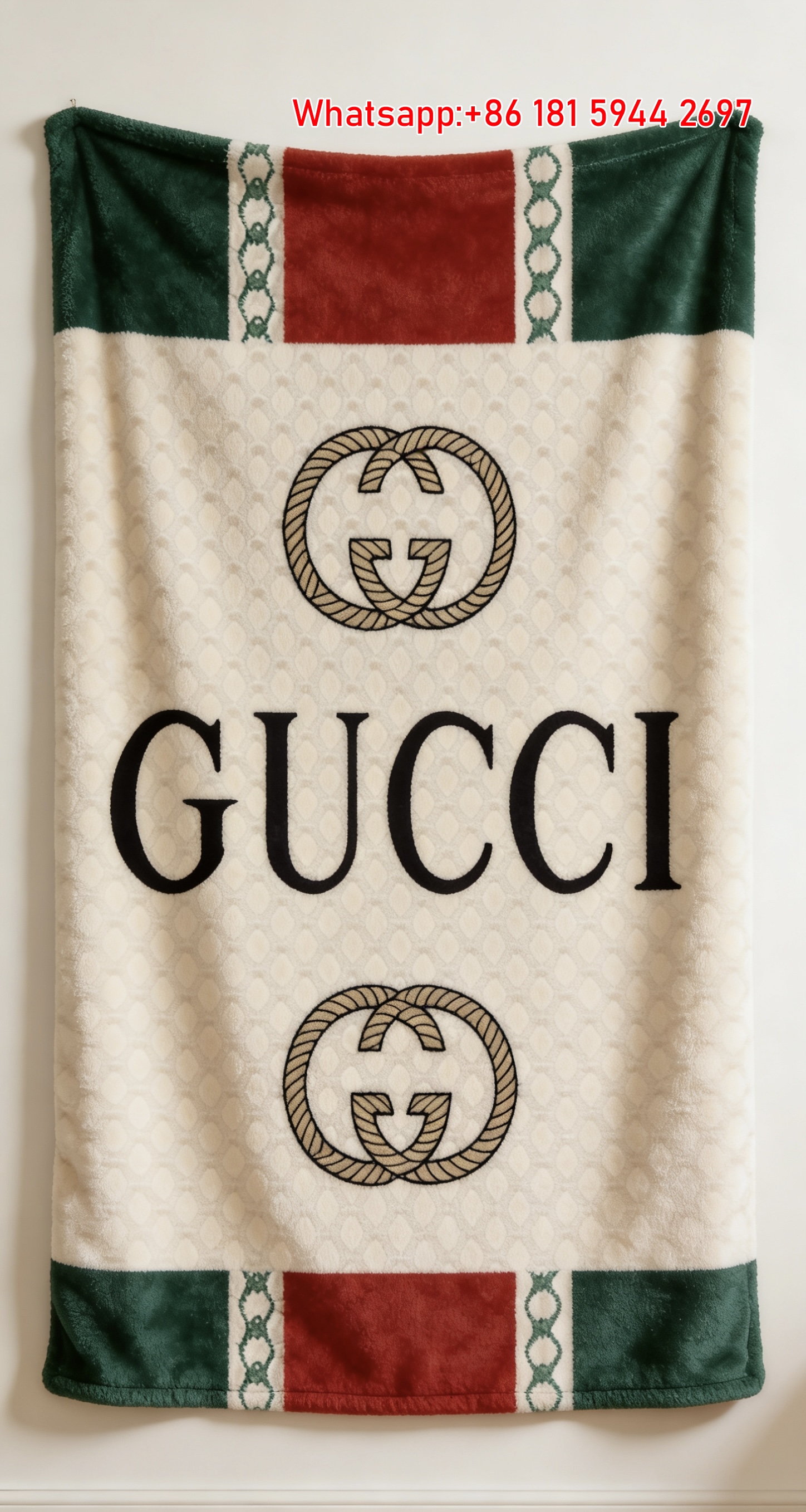 Gucci GG Monogram Web Stripe Flannel Wall Blanket throw blanket IMG_2633